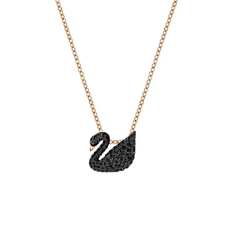 Colar de Cisne para Mulheres, com Design em Degradê, Elemento de Coração Batendo de Cisne Branco e Corrente de Clavícula