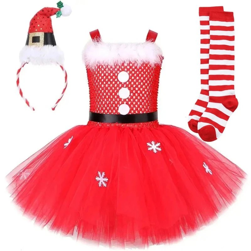 

Red Santa Claus Costumes for Girls New Year Carnival Fancy Outfit Children Xmas Party Clothes for Kids Christmas Tutu Dress