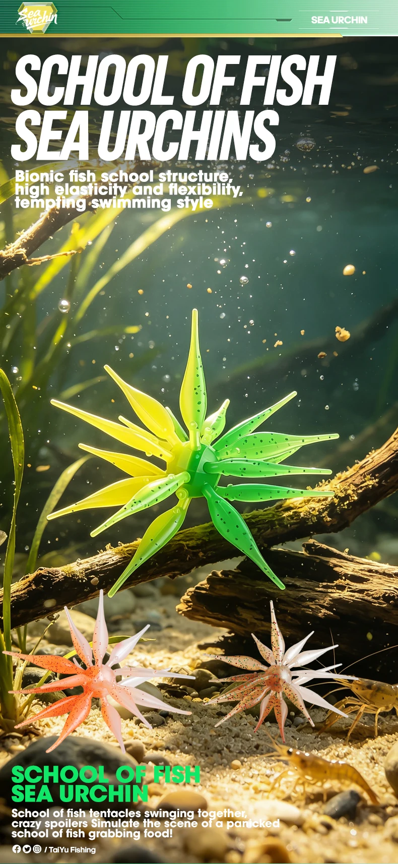 TAIYU 4 Stück Coike Seeigel-Angelköder Zweifarbige Bionik-Fischförmige Tentakel-Reißfeste Elastomer-Silikon-Wurmköder – Detail 1