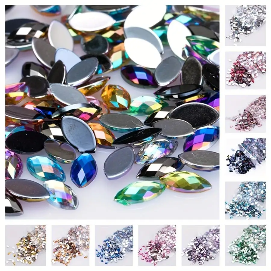 1/5/10/20/50/100pcs Vibrant AB Colorful Flatback Horse Eye Rhinestones - 4x8/3x6mm Sparkling Acrylic Stones for DIY Nail Art, Se