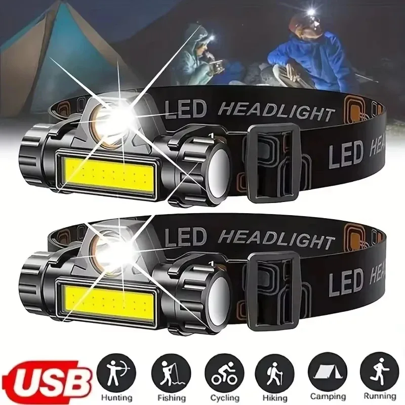 XP-G Q5 Headlamp Head Lamp Headlight Waterproof 2500lm Cob Led Built in Usb Rechargeable 14450 Battery Working Light