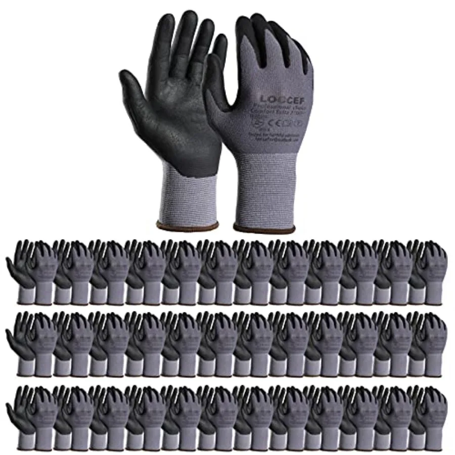 LOCCEF Safety Work Gloves MicroFoam Nitrile Coated-12 Pairs, Seaml Knit Nylon Gloves, Home Impment, Micro-Foam Gloves