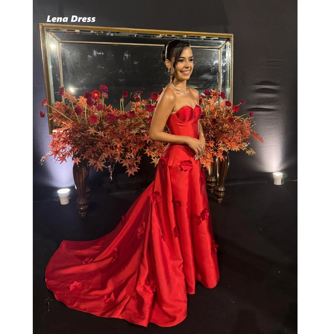

Lena Prom Dresses 2025 Роскошное вечернее платье Woman Line A Flowers на заказ Красное свадебное платье без рукавов Robe Soiree Gown
