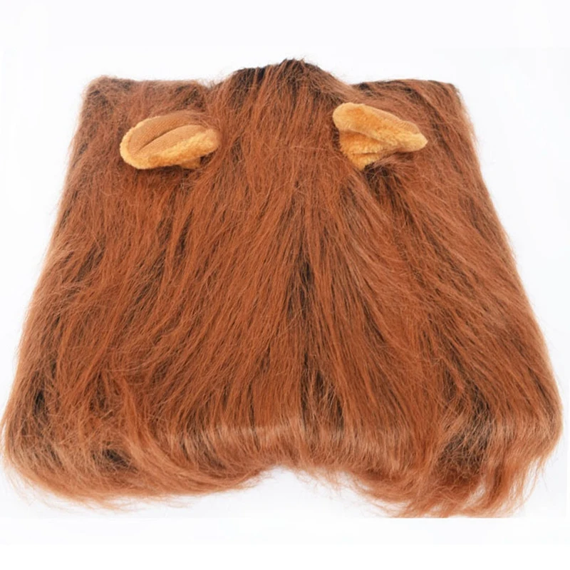 Pet Lion Headgear Hat Lion Hair Mane Costume With Ears For Dog Christmas Festival Wig Cosplay Costume-Dark Brown