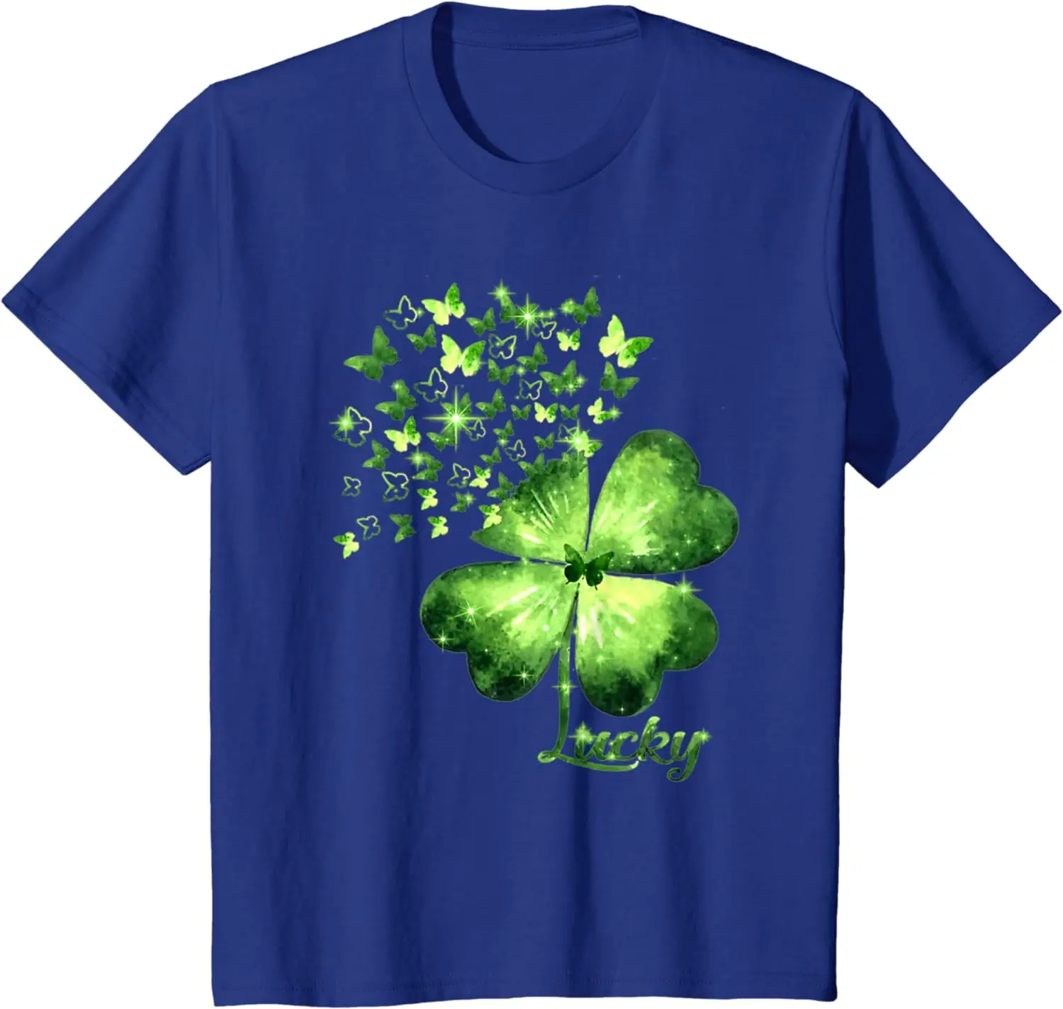 Fashin Green Butterfly and Lucky Clover Shamrock St. Patrick's Day T-Shirt Casual Four Seasons Daily Tees Graphic T Shirts Tees