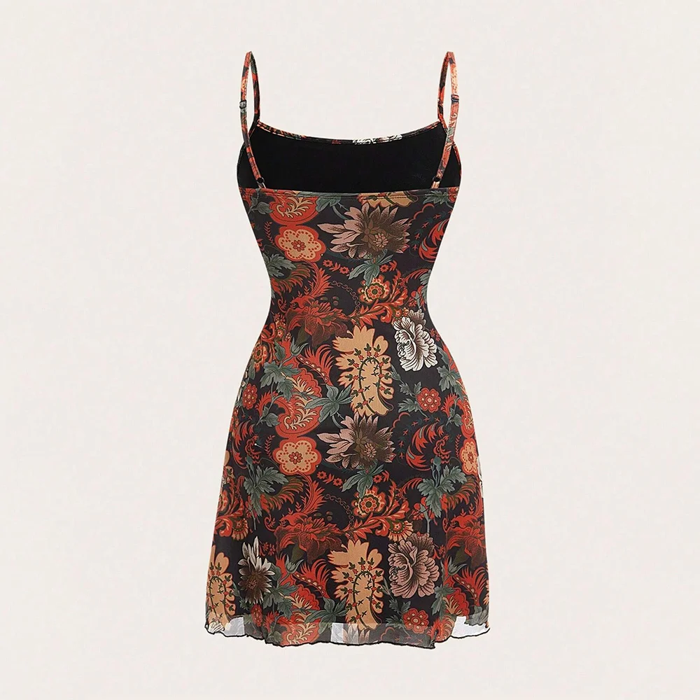 Dreeses Summer Fashion Hotsweet Graphic Print Design Sleeveless Square Neck Mini Casual Cami Milkmaid Women's Dresses