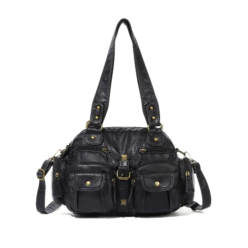 Vintage Tote Messenger Bag for Women Multi-Pocket Shoulder Handbag Casual Y2K Motorcycle Underarm Bag Crossbody Purse Daily