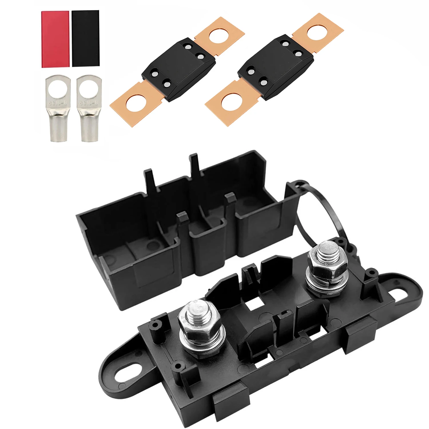 MEGA Auto Fuse Holder Kit  With Fuses Terminal Lugs 30A-300A High Current Bolt Mount Automotive MEGA/AMG/ANM Fuse