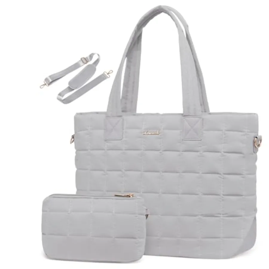 

Laptop Tote Bag for Women, Large Puffer Work Computer Tote Bags for Teacher Nurse, Quilted Women's Purse Tote Shoulder Handbags