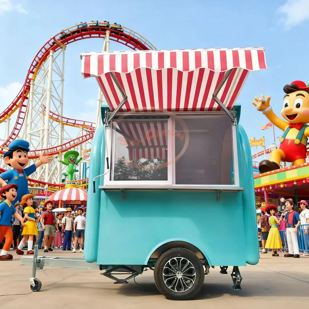 مقطورة طعام بمظلة خارجية - عربة متنقلة محمولة لأطعمة الشوارع والشاي والحليب والمشروبات الباردة #1