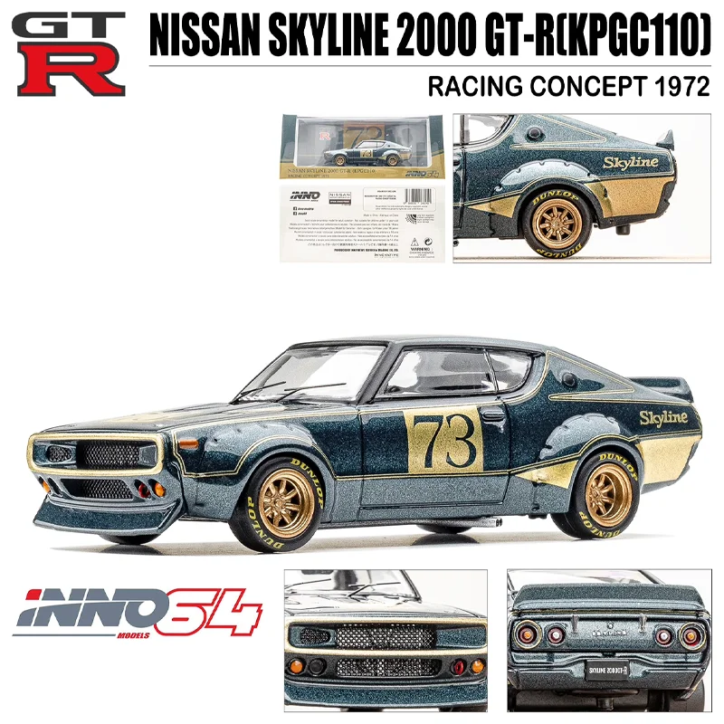 Inno 1/64 Nissan Skyline 2000 GT-R (Kpgc110) Race Concept 1972 Legering Speelgoed Motorvoertuig Diecast Metalen Model Geschenken