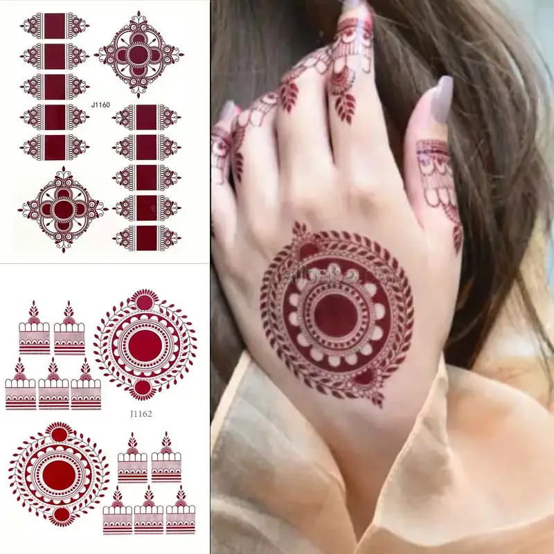 Henna Tattoos for Hand Waterproof Temporary Tattoos for Women Wedding Body Art Henna Design Stickers Fake Tatoo Lace