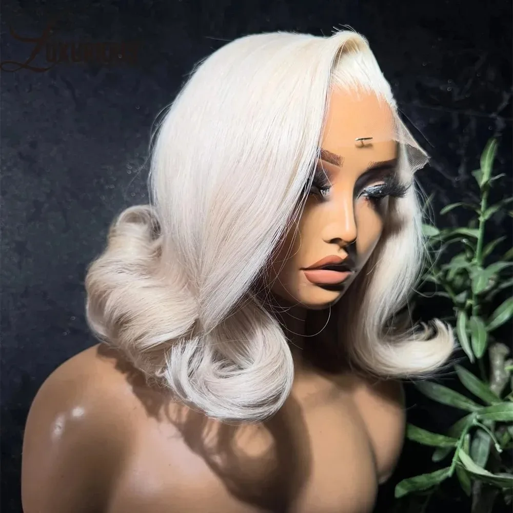 

Platinum Blonde Wigs 13X4 HD Short Lace Wig Body Wave Lace Front Glueless Wig Synthetic Pre Plucked For Women Daily Cosplay