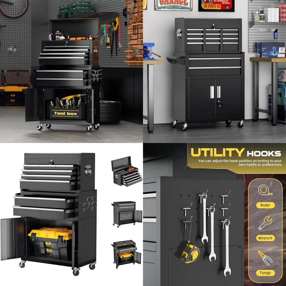 

8-Drawer Lockable Heavy-Duty Tool Chest on Wheels, Mobile Storage Cabinet for Garage Workshop