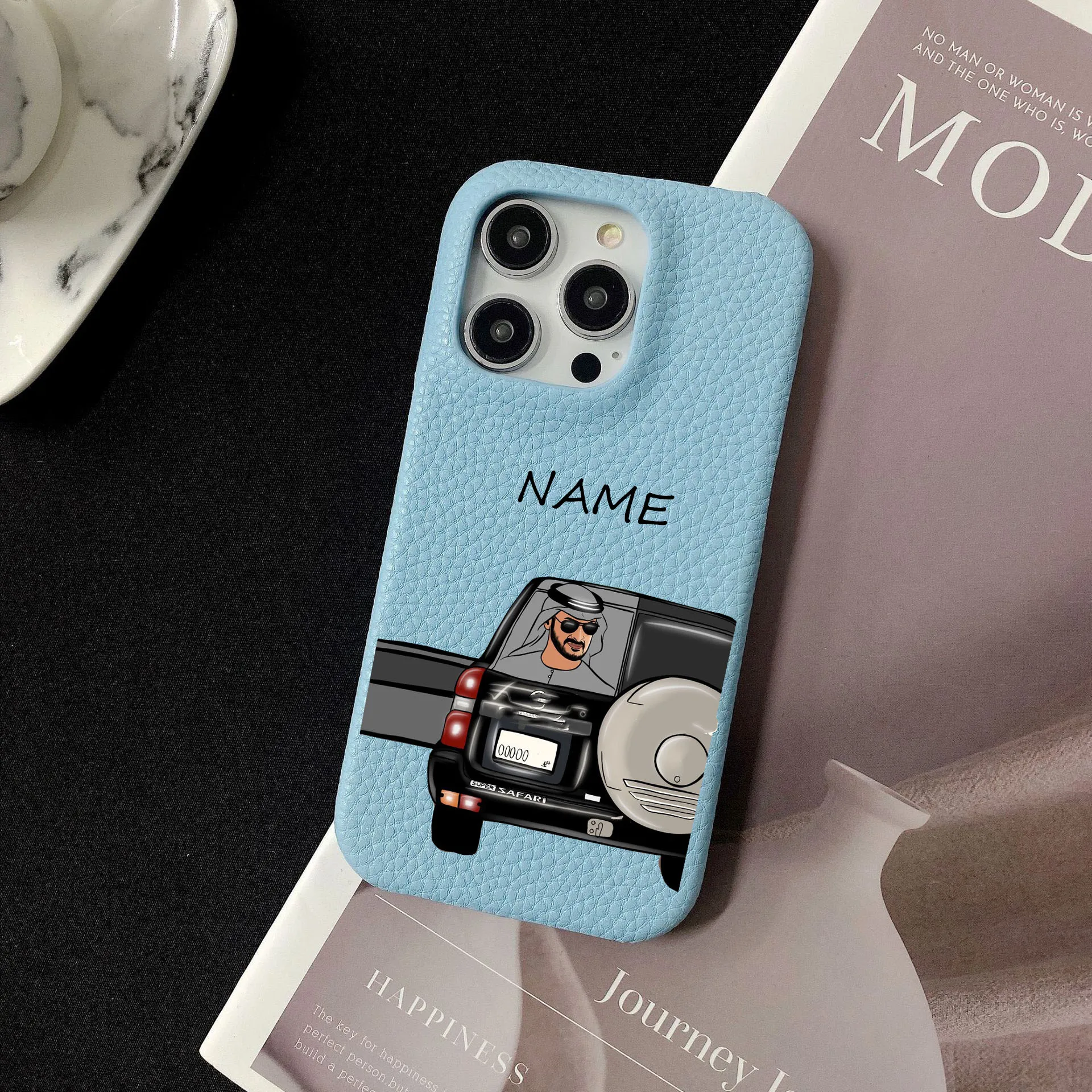 Dubai Illustration Pebble Grain Leather Case for iphone 11 12 14 13 15 16 17 Pro Max XS Max XR 16 Plus Covers Moon & Stars