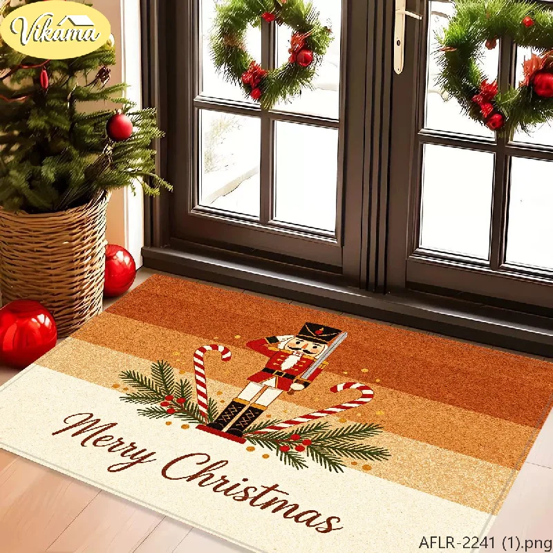 VIKAMA Merry Christmas Doormat, Fairytale Nutcracker Rug, Non-Slip Absorbent Entryway Door Mat, Holiday Welcome Mat Home Decor