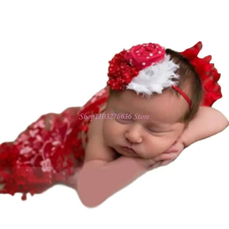 R6FD Unique Lace Embroidery Newborn Photography Props Soft Wrapping Cloth for Babies