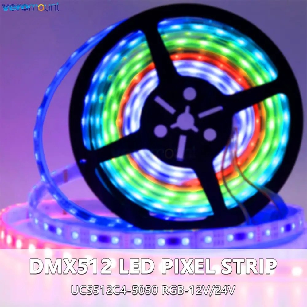 Full Color LED Pixel Strip, Sinal Digital Duplo Programável Externo, DC 12V, 24V, SMD 5050, RGB, IC, DMX512, Protocolo de 1990, 5m