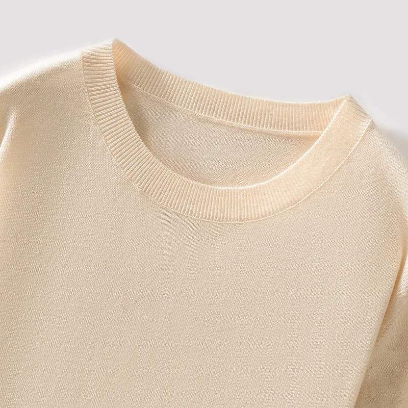 Summer Thin Men\'s Round Neck Knitted Short Sleeved Casual Solid Color Pullover Vest, Simple and Versatile Knitted T-shirt Top