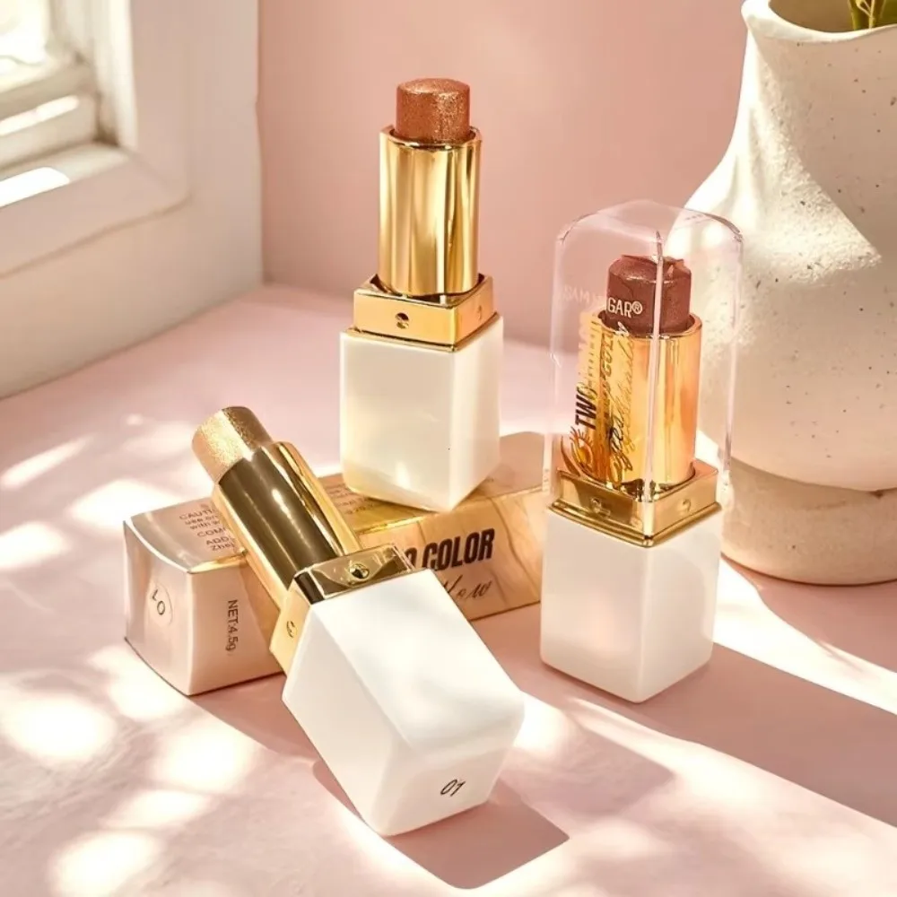 Double Color Eyeshadow Stick Smudge-Proof Waterproof Formula Glitter Eyeshadow Metallic Finish Glitter Finish Highlight Stick