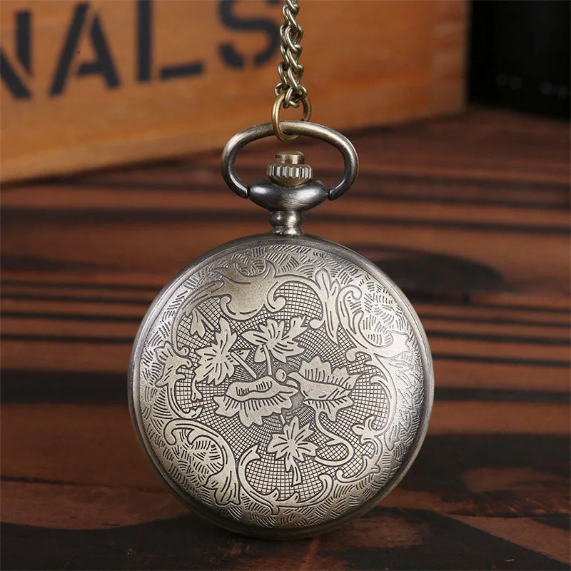 Retro Design Hollow Gear Fob Watch Vintage Bronze Pocket Watch Necklace Chain Pendant LL@17