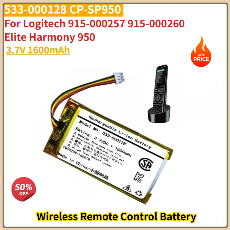 

High Quality CP-SP950 Battery 3.7V 1600mAh For Logitech 915-000260 915-000257 Elite Harmony 950 Batteria 533-000128 Brand New
