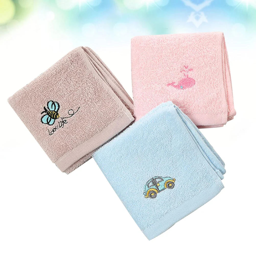 

3Pcs Cartoon Cotton Hand Towels Face Towels Absorbent Soft Embroidered Washcloths 50x25cm for Bathroom Kitchen