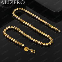 ALIZERO 18K Gold Smooth 6mm Beads Necklaces 18 Inches Women Man Fine Jewelry Wholesale Personality Trend Bead Chain Necklace