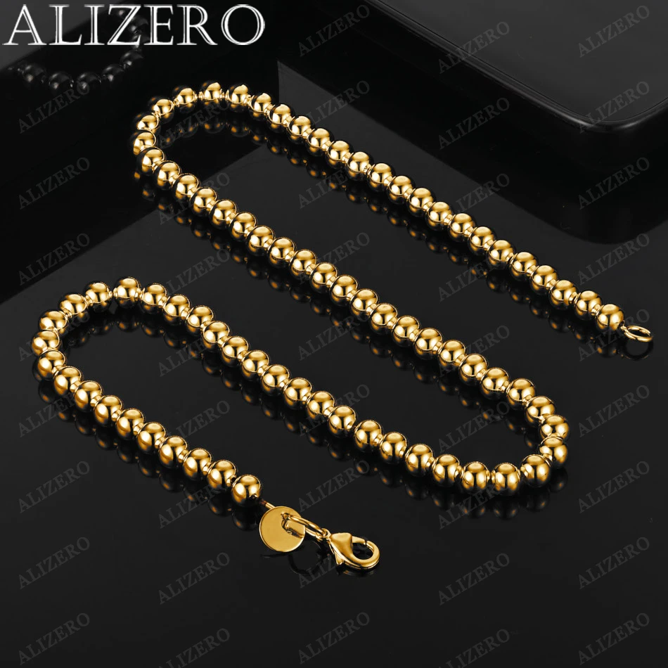 ALIZERO 18K 골드 스무스 비즈 목걸이, 6mm 비즈 목걸이, 18 인치 여성, 고급 주얼리, 개성 트렌드 비즈 체인 목걸이, 도매 