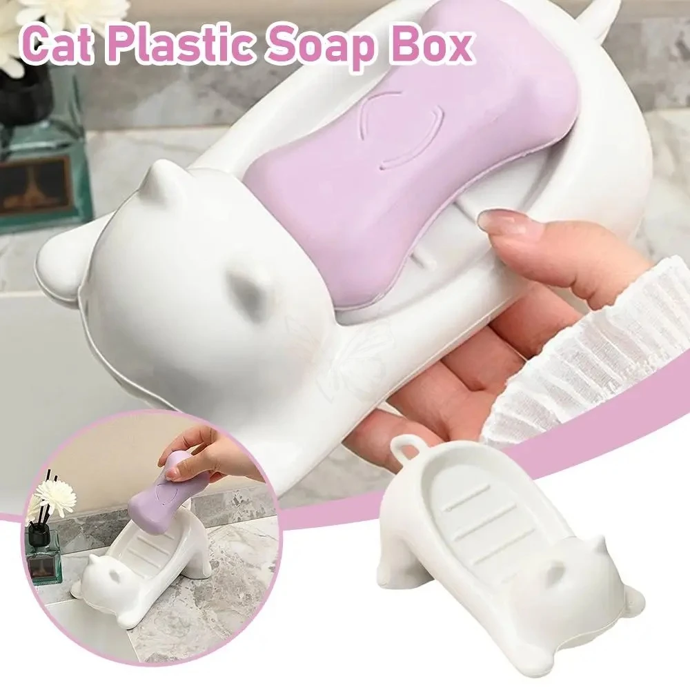 Soap Dish Drainable Sponge Soap Bar Container Cute Cat-shaped Creative Water Drain Soap Tray Washing Sponge Holder For Household view 2