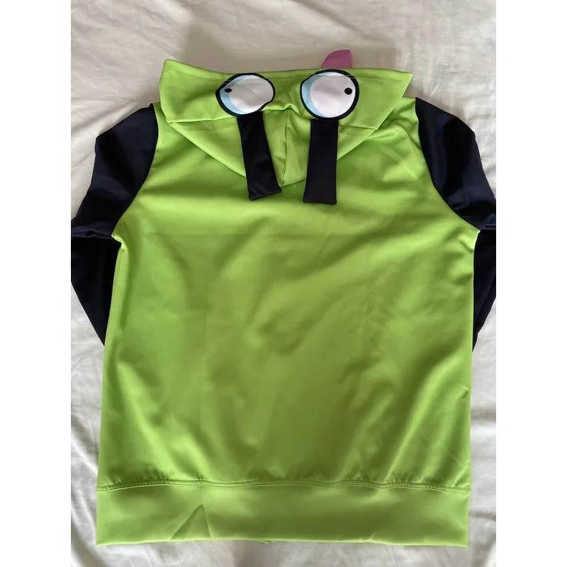 Anime Invader ZIM Cosplay Alien ZIM Pullover con cerniera con cappuccio Felpe Uomo Donna Giacca Cappotto con orecchie Costume di Halloween