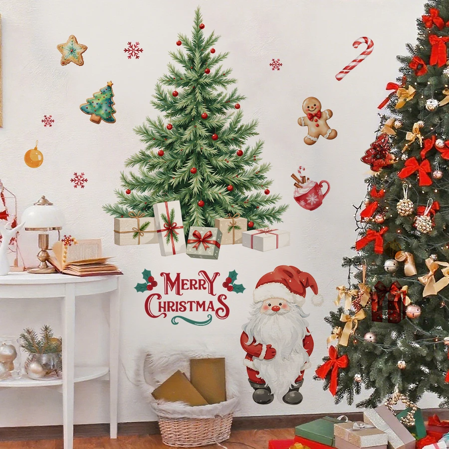 Festive Christmas Wall Art Stickers Removable PVC For Bedroom Living Room Entrance Hall Home Decoration Wall Decal