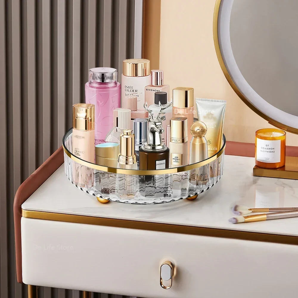 Rotating Cosmetic Organizer Light Luxury Perfume Skincare Organizer Transparent Makeup Storage Tray For Jewelry Aromatherapy