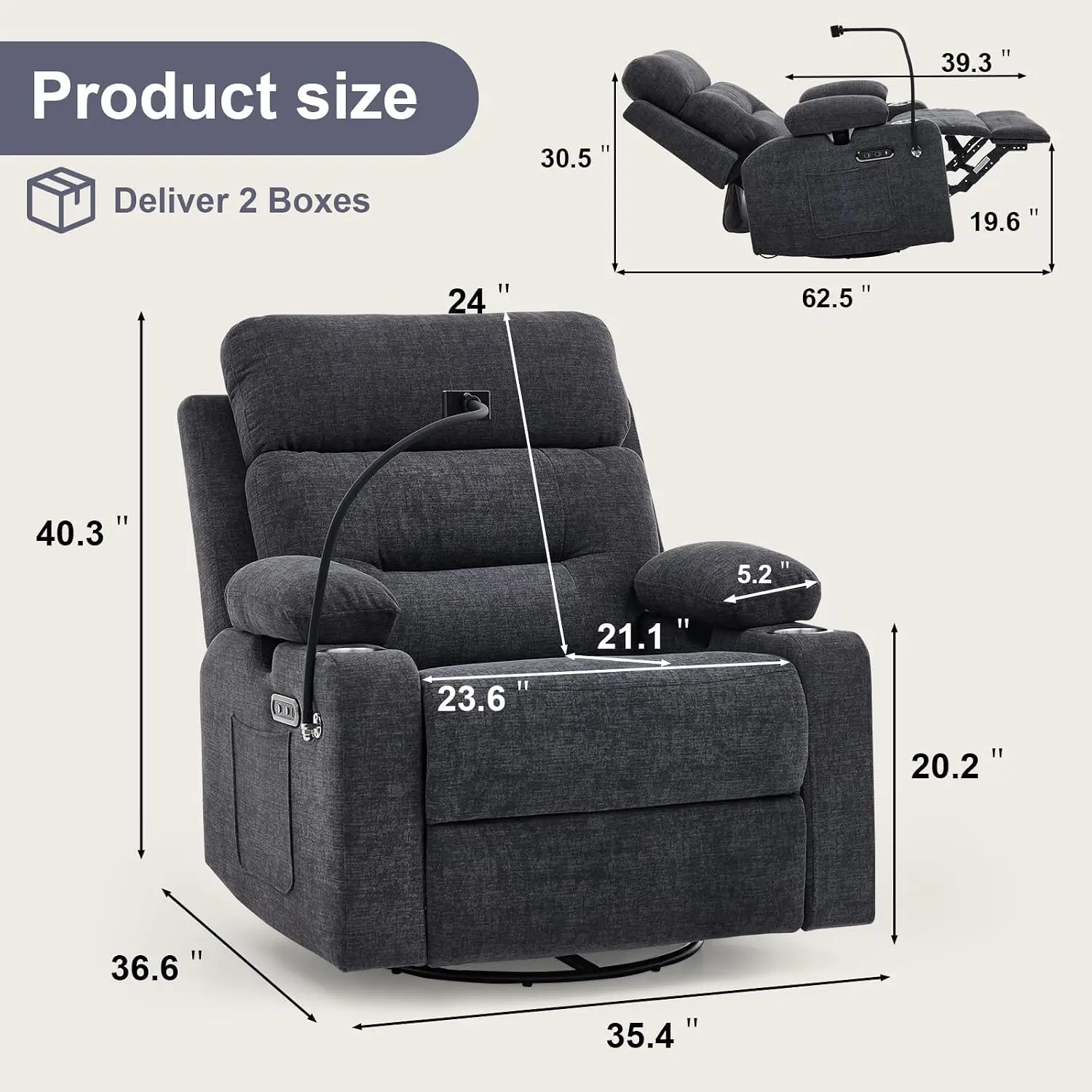 Power Nursery Recliner, Swivel Rocker Glider, Adjustable Armrests, Customized