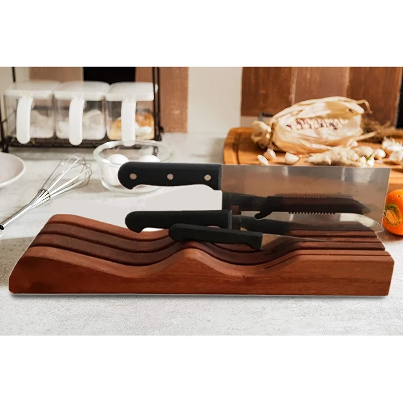 Ebony Wooden Knife Block Holder, In-Drawer Knife Drawer Organizer Knife Storage Rack Perfect For Home And Chefs