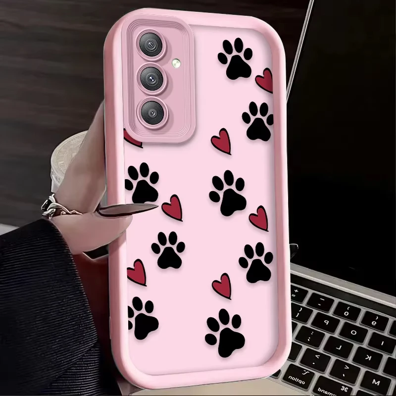 かわいい猫のハート型の足跡付きスマホケース、Samsung Galaxy A14 A15 5G S21 S22 S23 S24 S25 5G FE Plus Ultra A25 A35 A52 A53 A54 A55 5G対応