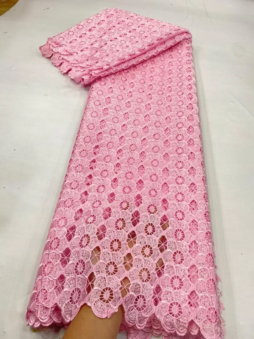 

2025 African Nigerian High-Quality Tulle Lace Fabric Cotton Embroidery Guipure 5 Yards for Prom Dresses Sewing Damask JL534