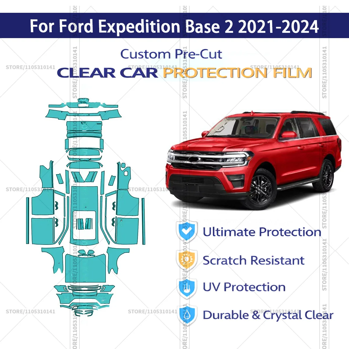 

Предварительно нарезанная прозрачная защитная пленка PPF для автомобилей, профессиональная автомобильная пленка PPF для Ford Expedition Base 2 2021-2024