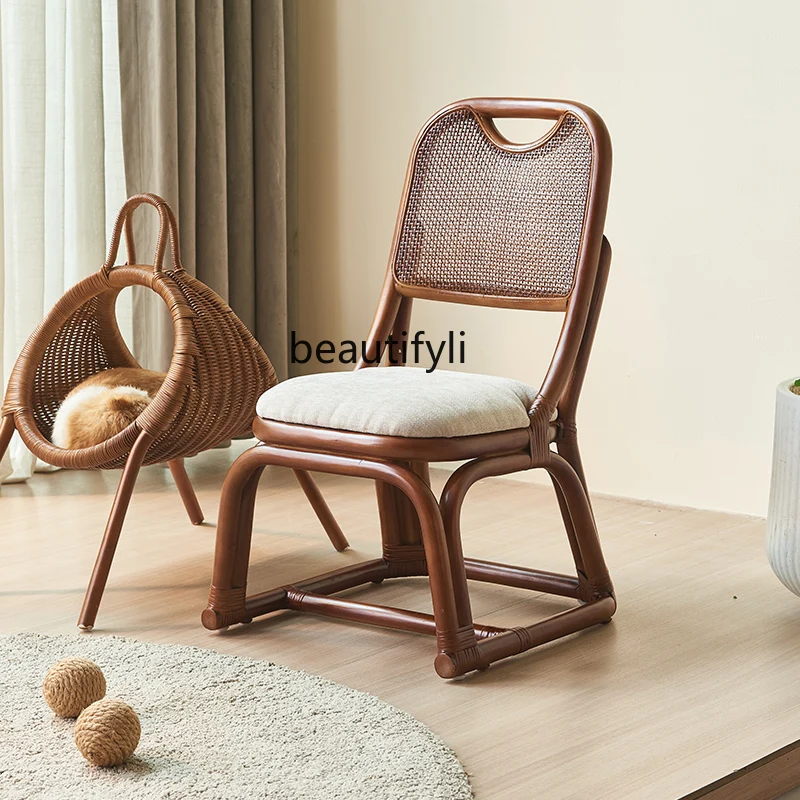 

Indonesian Natural Plant Mini Rattan Chair Small Chair Balcony Single Leisure Chair Stool Woven Short living room furniture