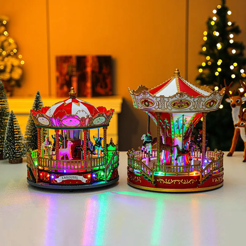 New European Christmas Carousel Music Box Decoration Birthday and Holiday Gifts