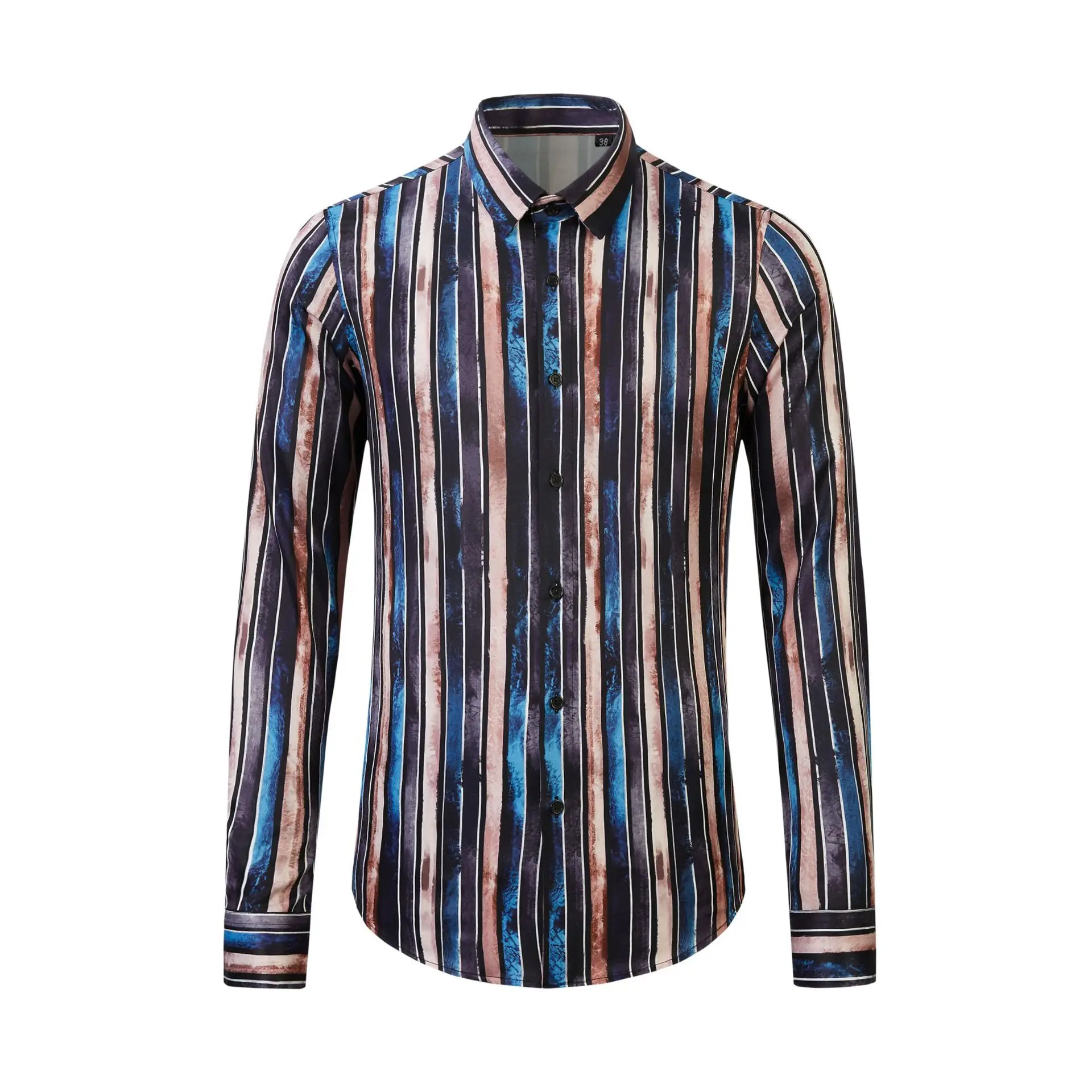 Autumn Winter Striped Shirts Men Long Sleeve Casual Shirts High-quality Business Social Party Tuxedo Blouse Men Clothing 2023