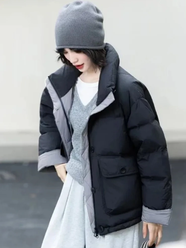 Luxury Design Women's Clothing Patchwork Cotton Padded Coat Winter Warm Puff Jacket Trend Streetwear Long-sleeved Parkas Top