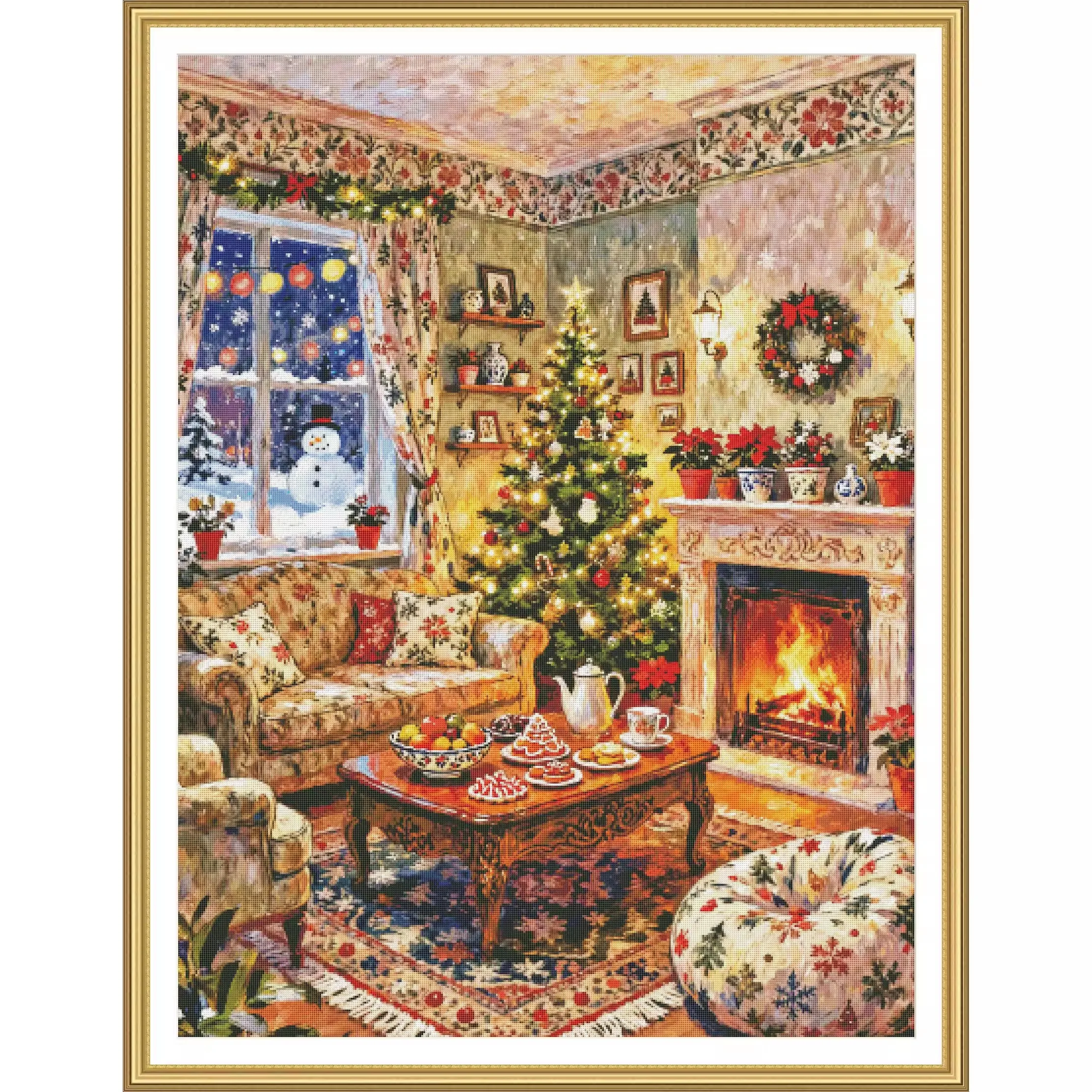 

ZZ8043- Christmas Eve by the Fireside 14CT 16CT 18CT Printed On Canvas Cross Stitch DIY Set Needlework Embroidery 137 Colors