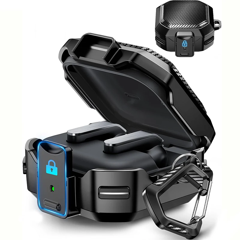 Hülle für Samsung Galaxy Buds 4 Pro 2026 mit Sicherheitsverschluss, Carbonfaser-Cover für Unisex, unterstützt kabelloses Laden, mit Schlüsselanhänger