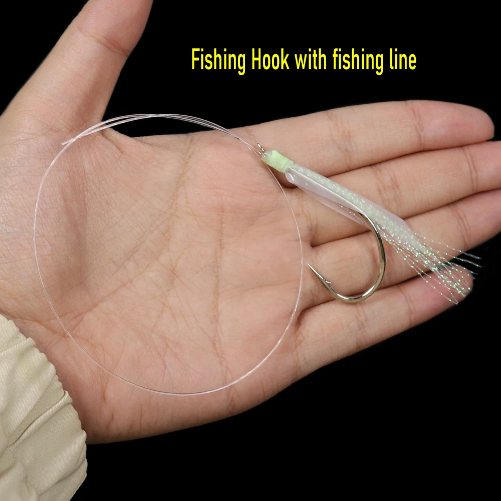 WIFREO 50pc Luminous Simulated Fish Skin Fishing Hook with Fishing Line Sabiki Rig Sub-line Hooks Saltwater Fish Skin Lure Pesca