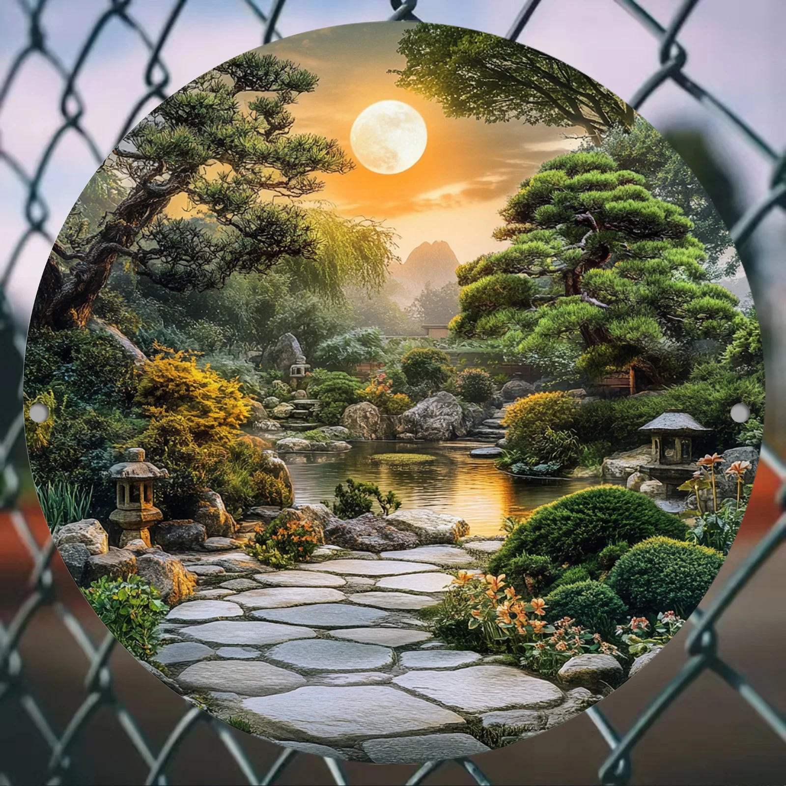 CIFBUY Retro Vintage Zen Garden Sunset Landscape Tin Metal Sign Plaque Aluminum Wall Art Waterproof Durable Decor For Home Room