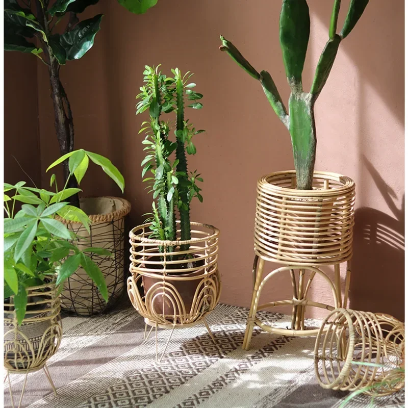 Nordic simples planta suporte criativo rattan tecido suporte para flores varanda piso planta rack sala de estar decoração flor titular