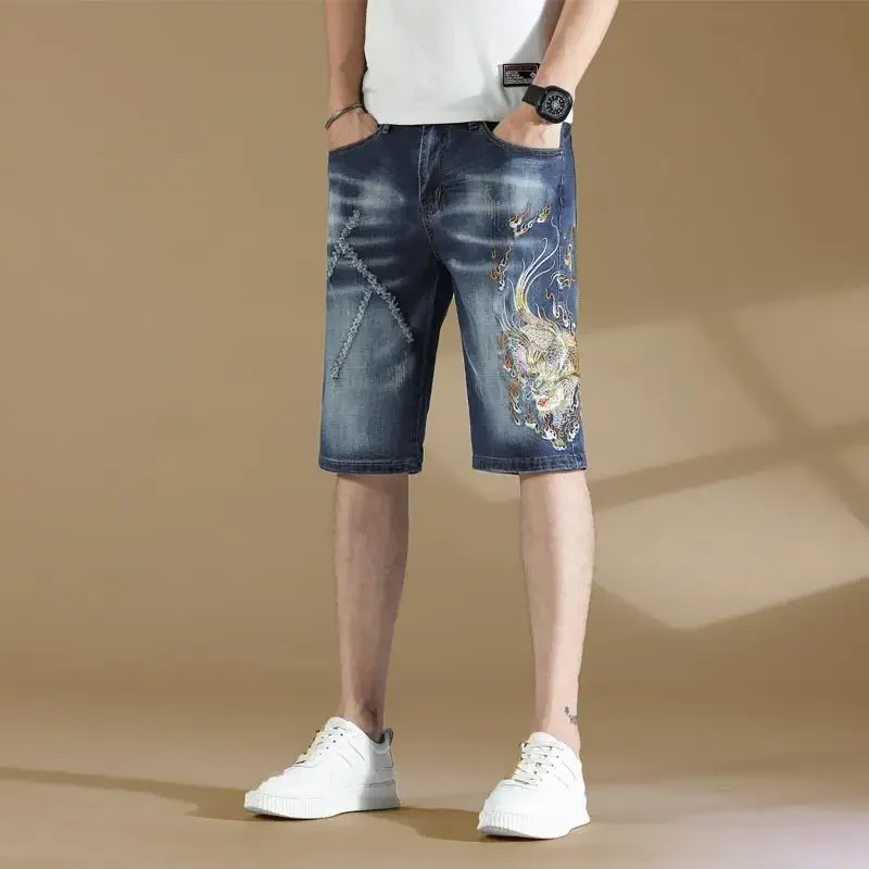 

Тонкие длинные мужские джинсовые шорты с графикой и карманами, узкие мужские короткие джинсы-бермуды, тренд 2025, Y2k, мода, эмо, лето