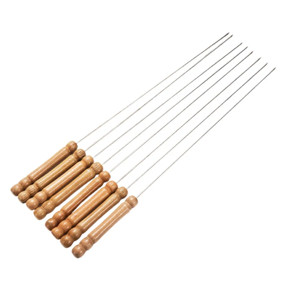

24 Pcs BBQ Skewers Stainless Steel Reusable Wooden H Camping Hiking Picnic Outdoor barbecue sticks tools