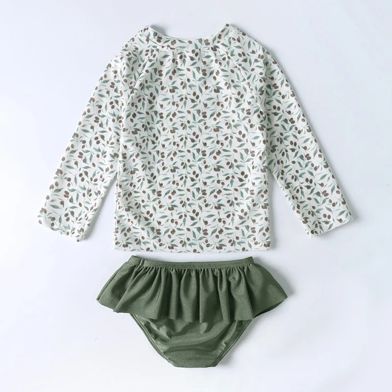 New Fashion Kids Girl Swimwear 1-7Years Old Prints Long Sleeve Swimsuit Hat Set for Baby Girl Travel Summer Beach Infant Clothes